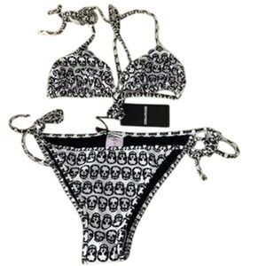Zadig & Voltaire Bikini Women Size M Black White NEW Skull Print Two Piece w/bag